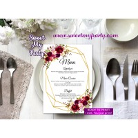 Geometric Menu card printable,Burgundy menu card prinable,(116w)